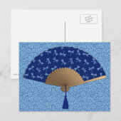 Japanse ventilator, Dragonfly Pattern, kobalt Blue Briefkaart (Voorkant / Achterkant)