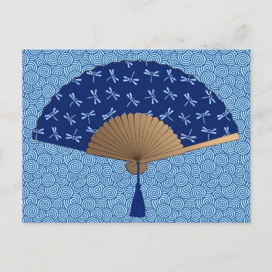 Japanse ventilator, Dragonfly Pattern, kobalt Blue Briefkaart (Voorkant)