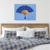 Japanse ventilator, Dragonfly Pattern, kobalt Blue Canvas Afdruk (Insitu (Slaapkamer))