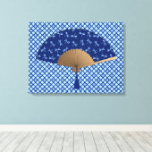 Japanse ventilator, Dragonfly Pattern, kobalt Blue Canvas Afdruk (Insitu (Houten vloer))