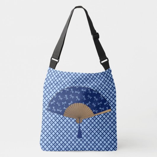 Japanse ventilator, Dragonfly Pattern, kobalt Blue Crossbody Tas (Voorkant)