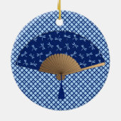 Japanse ventilator, Dragonfly Pattern, kobalt Blue Keramisch Ornament (Achterkant)
