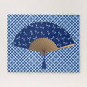 Japanse ventilator, Dragonfly Pattern, kobalt Blue Legpuzzel (Horizontaal)