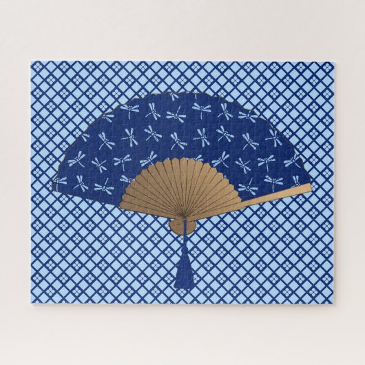 Japanse ventilator, Dragonfly Pattern, kobalt Blue Legpuzzel (Horizontaal)