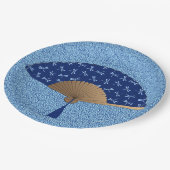 Japanse ventilator, Dragonfly Pattern, kobalt Blue Papieren Bordje (Gekanteld)