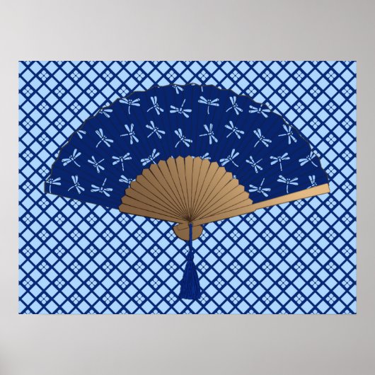 Japanse ventilator, Dragonfly Pattern, kobalt Blue Poster (Voorkant)