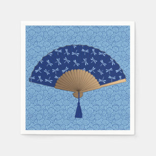 Japanse ventilator, Dragonfly Pattern, kobalt Blue Servetten