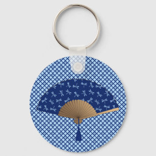 Japanse ventilator, Dragonfly Pattern, kobalt Blue Sleutelhanger