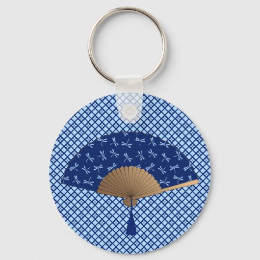 Japanse ventilator, Dragonfly Pattern, kobalt Blue Sleutelhanger (Voorkant)