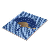 Japanse ventilator, Dragonfly Pattern, kobalt Blue Tegeltje (Zijkant)