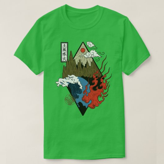 Japanse Vier Elementen Water Vuur Lucht Aarde T-shirt (Design voorkant)