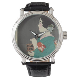 Japanse Vintage Afbeelding van Vrouw en Firefly Ko Horloge