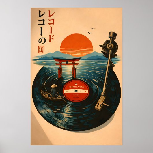 Japanse Vinylplaat Zonsondergang Torii Gate Poster (Voorkant)