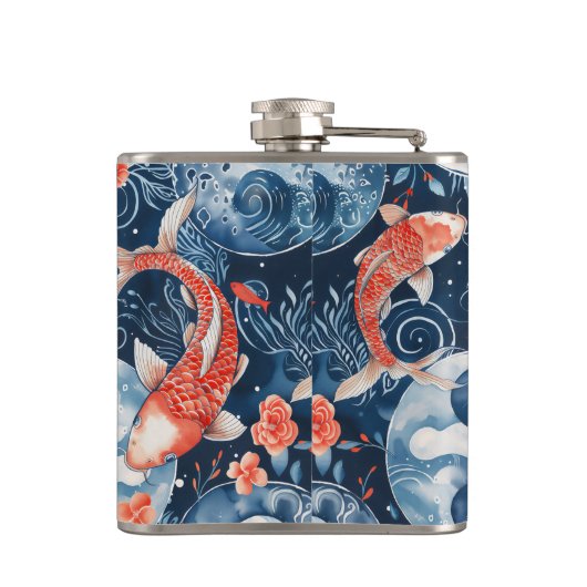 Japanse vis in Waterverf Heupfles (Achterkant)