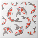 Japanse vis Koi oranje en witte aziatische stijl Tegeltje<br><div class="desc">Japanse vis Koi oranje en witte keramische tegels van aziatische stijl.</div>