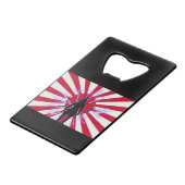 Japanse vlag en stijgende zon Samurai Warrior Creditkaart Flessenopener (Voorkant Gekanteld)