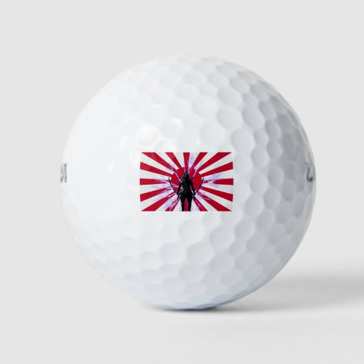Japanse vlag en stijgende zon Samurai Warrior Golfballen (Voorkant)