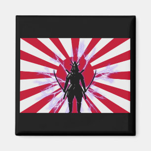 Japanse vlag en stijgende zon Samurai Warrior Magneet