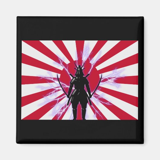 Japanse vlag en stijgende zon Samurai Warrior Magneet (Voorkant)