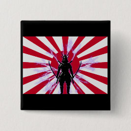 Japanse vlag en stijgende zon Samurai Warrior Vierkante Button 5,1 Cm
