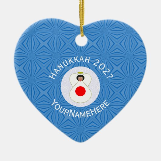 Japanse vlag Hanukkah Angel Naam Jaar Hart Keramisch Ornament (Voorkant)