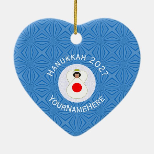 Japanse vlag Hanukkah Angel Naam Jaar Hart Keramisch Ornament (Achterkant)