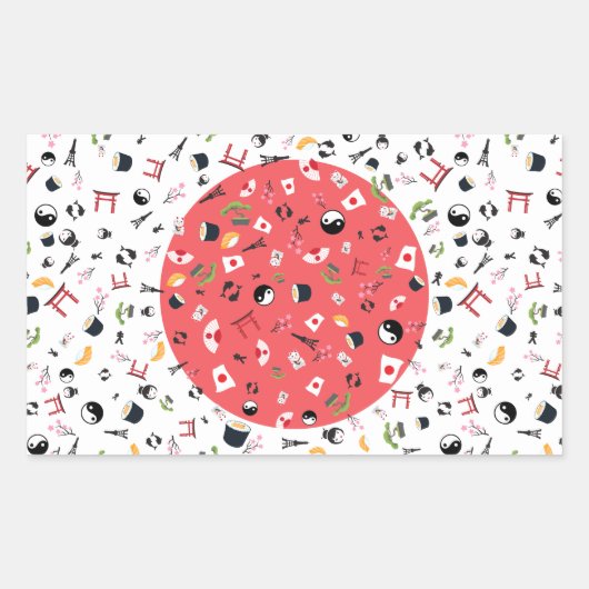 Japanse vlag met beroemde Japanse pictogrammen Rechthoekige Sticker (Voorkant)