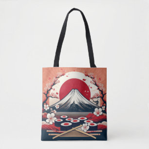 Japanse vlag met Sushi en Mount Fuji kunstwerken Tote Bag