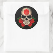 Japanse vlag schedel met rode rozen ronde sticker (Tas)