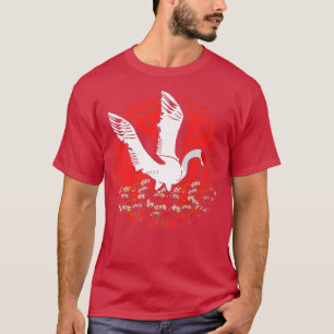Japanse vlag Stork Crane Sakura Japan Art Natuur T-shirt