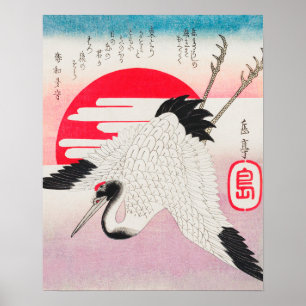 Japanse vliegende kraan door Yashima Gakutei (1900 Poster