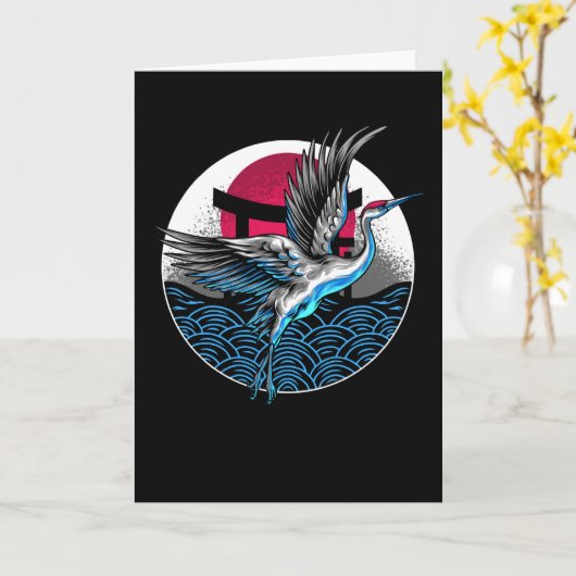 Japanse vliegende kranen met Japans ontwerp voor g Kaart (Gele Bloem)