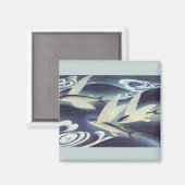 Japanse vliegende vis in de oceaan, Japonisme Magneet (Voorkant / Achterkant)