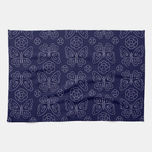 Japanse vlinder Sashiko Tea Towel Theedoek (Horizontaal)