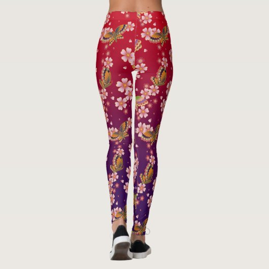 Japanse vlinders te midden van Sakura douche rood Leggings (Achterkant)