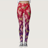 Japanse vlinders te midden van Sakura douche rood Leggings (Voorkant)