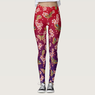 Japanse vlinders te midden van Sakura douche rood Leggings
