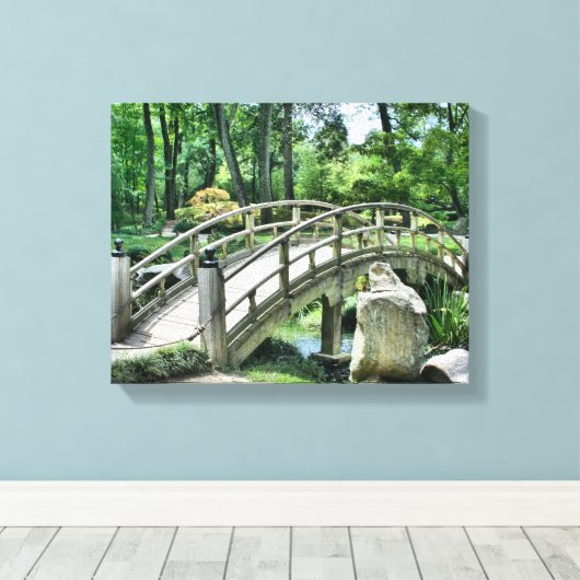 Japanse Vloertuinbrug over water Canvas Afdruk (Insitu (Houten vloer))