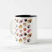 Japanse voedselsushi en nigiri tweekleurige koffiemok (Voorkant links)