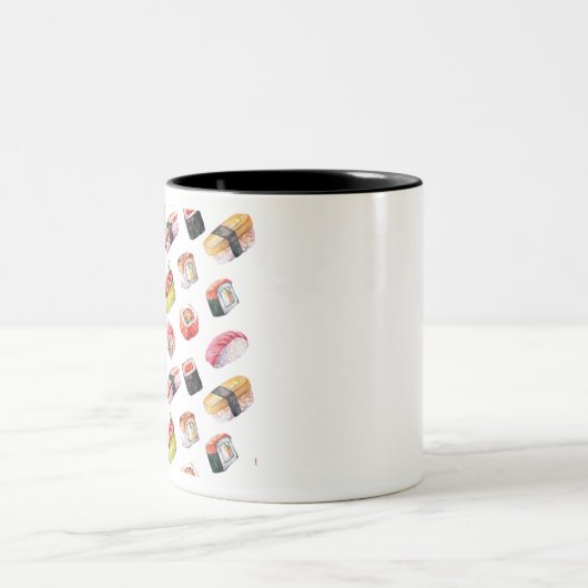 Japanse voedselsushi en nigiri tweekleurige koffiemok (Center)