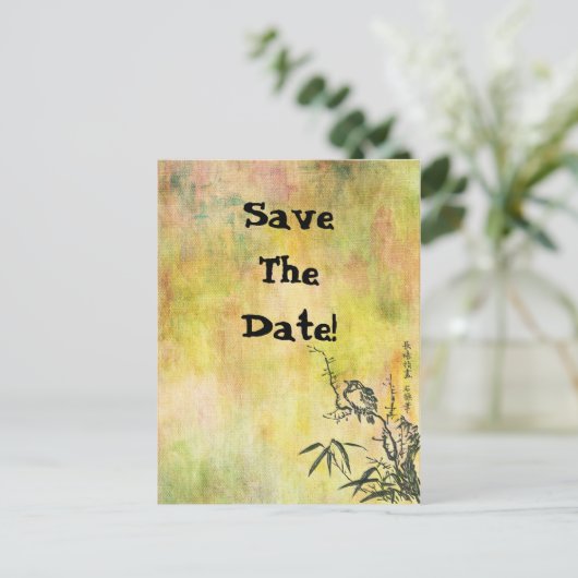 Japanse vogel bespaart de datum Aankondigingskaart (Staand voorkant)