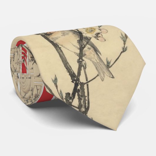 japanse vogel en bloesem stropdas (Opgerold)