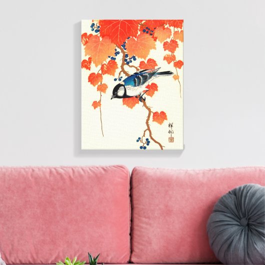 Japanse vogel en herfst Grapevine Canvas Afdruk (Insitu (Woonkamer))