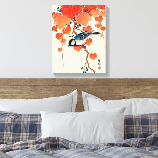 Japanse vogel en herfst Grapevine Canvas Afdruk (Insitu (Slaapkamer))