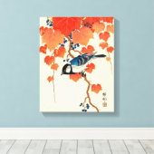 Japanse vogel en herfst Grapevine Canvas Afdruk (Insitu (Houten vloer))