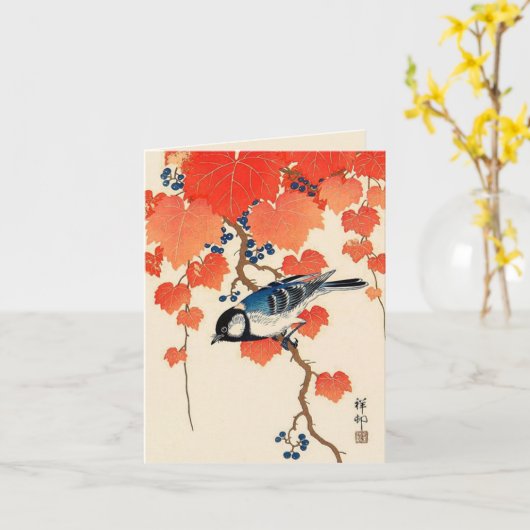  Japanse vogel en herfst Grapevine Kaart (Gele Bloem)