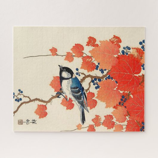  Japanse vogel en herfst Grapevine Legpuzzel (Horizontaal)