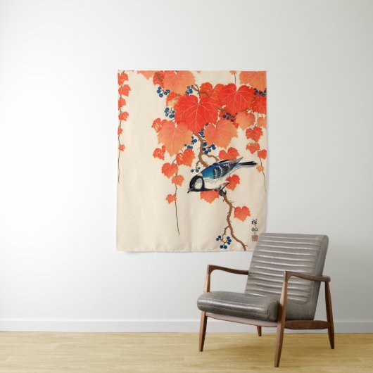  Japanse vogel en herfst Grapevine Wandkleed (In situ)