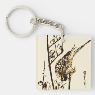Japanse vogel op een bijkantoor - bruin en beige sleutelhanger