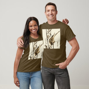 Japanse vogel op een bijkantoor - bruin en beige t-shirt